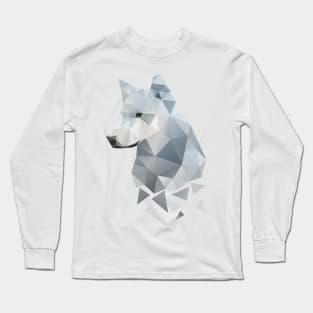 Dramabite Low-poly polygon grey wolf geometric minimal illustration Long Sleeve T-Shirt